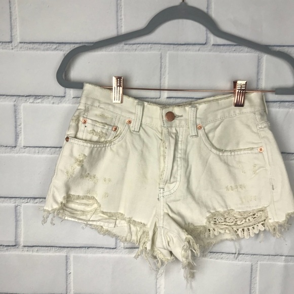 Free People Distressed Boho Denim Booty Shorts - Picture 1 of 6